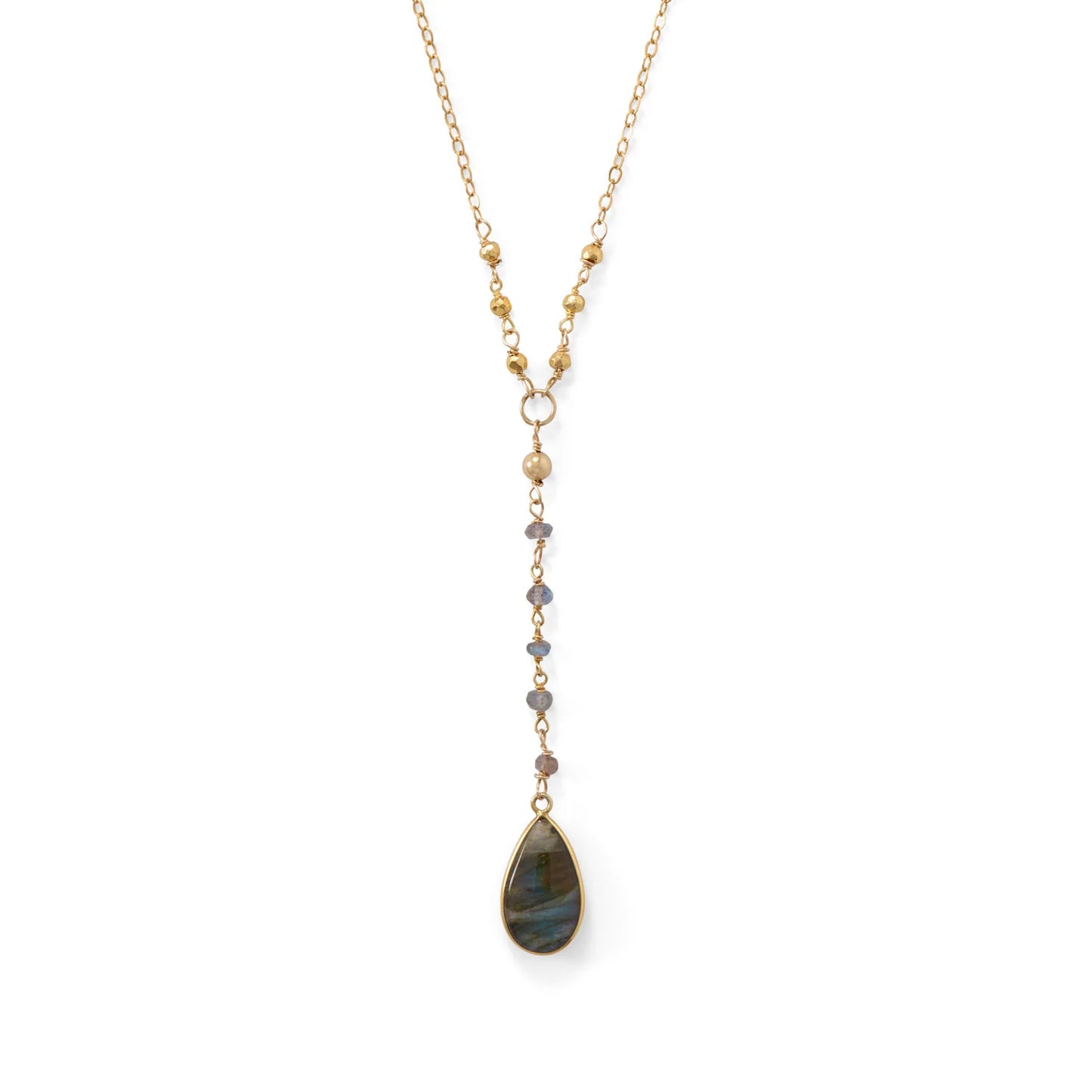 Labradorite Gold Pyrite Drop Necklace 14/20 Gold Filled 925 Silver 16in