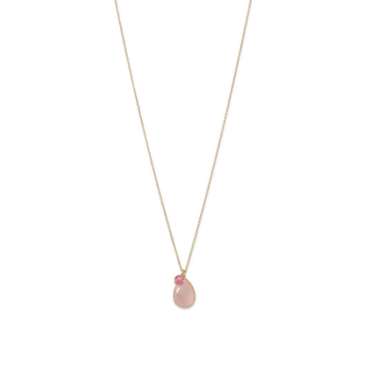 18" + 2" extension 14 Karat Gold Rose Quartz and Pink Hydro Glass Necklace