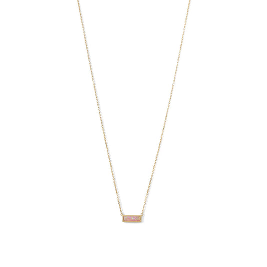 16" + 2" extension 14 Karat Gold Plated Mini Synthetic Pink Opal Bar Necklace