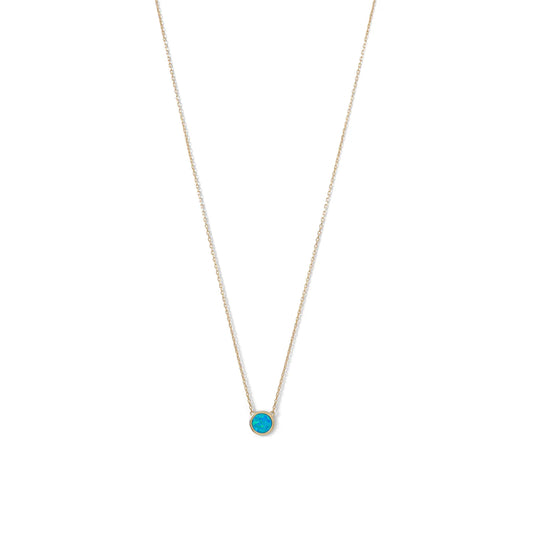 16" + 2" extension 14 Karat Gold Plated Mini Synthetic Blue Opal Necklace