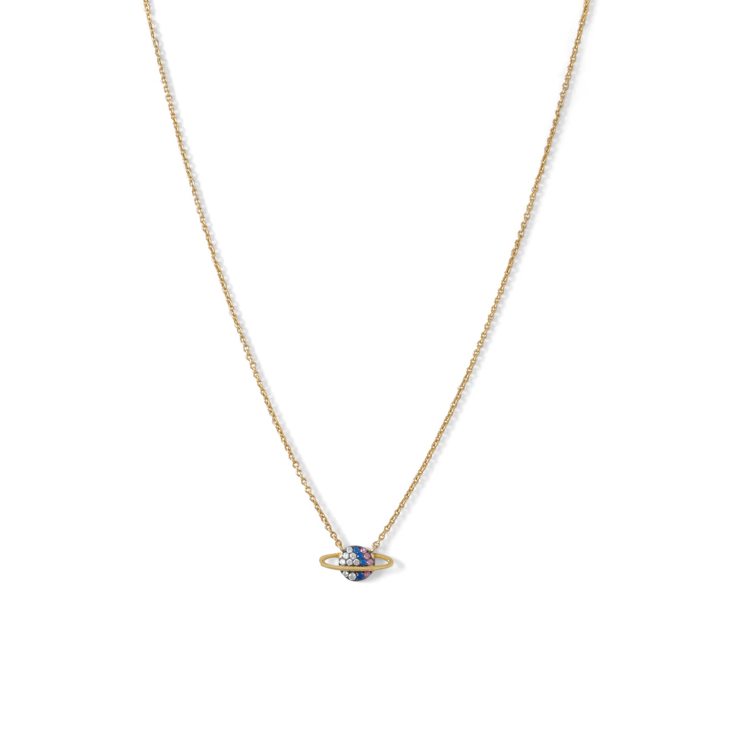 16" + 2" extension 14 Karat Gold Plated Mini CZ Planet Necklace