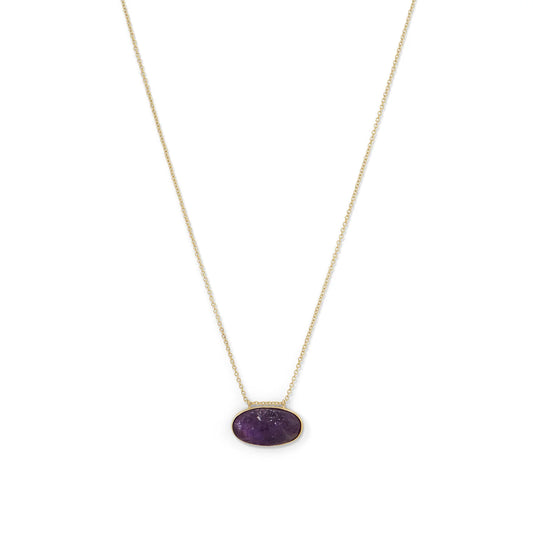 16" + 2" extension 14 Karat Gold Plated Rough Cut Amethyst Slide Necklace