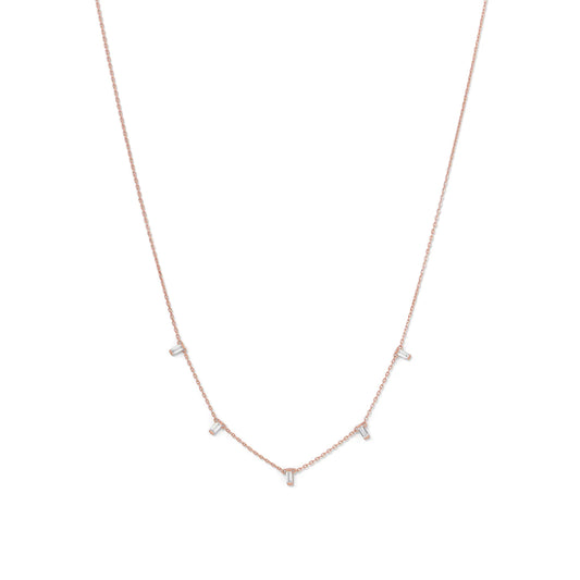 16" + 2" extension 14 Karat Rose Gold Plated Dangling CZ Necklace