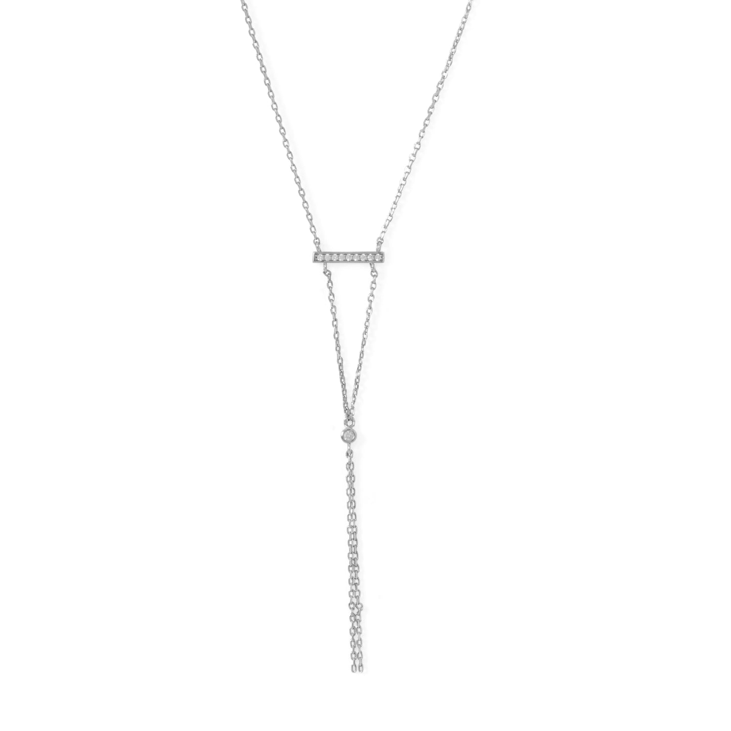 16" + 2" extension Rhodium Plated Bar Necklace