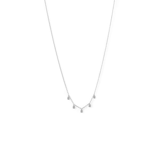 16" with 2" extension Rhodium Plated Dainty CZ Charm Necklace