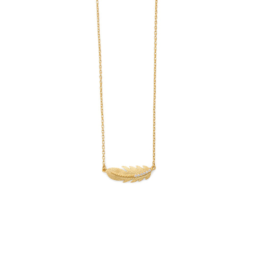 16" + 2" extension 18 Karat Gold Plated CZ Feather Necklace