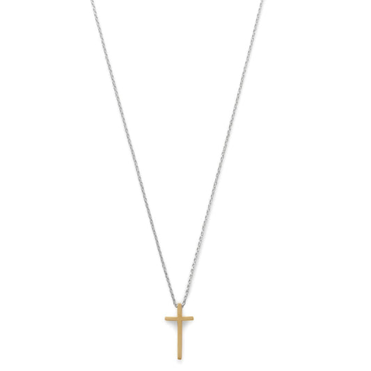 Two Tone Cross Necklace Rhodium 14K Gold 925 Sterling Silver 10.7x20.9mm Italy