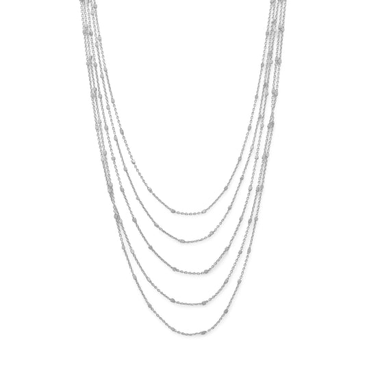 16" to 20" Rhodium Plated Five Strand Satellite Chain Necklace