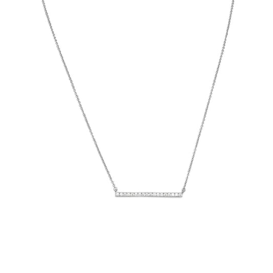 Generic Sterling Silver Rhodium Plated CZ Bar Pendant Necklace, 16 Inch Chain with 2 Inch Extender, Spring Ring Closure