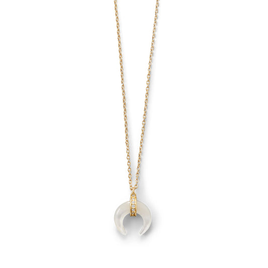 15"+1"+1"  Mother of Pearl and CZ Crescent Gold Plated Necklace