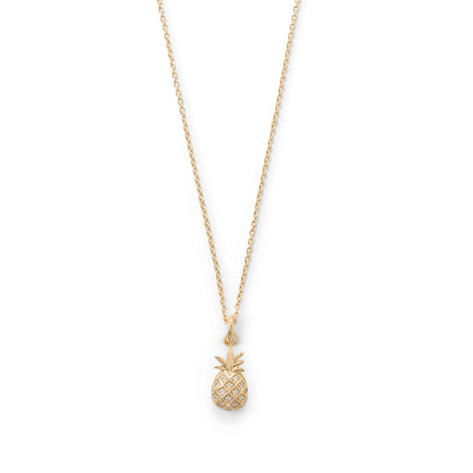 16" with 2" extension CZ Pineapple Gold Plated Necklace