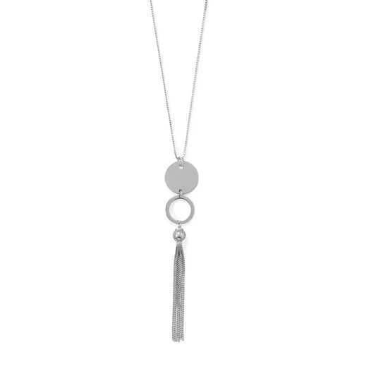 32"+2" Disk and Circle Long Tassel Necklace
