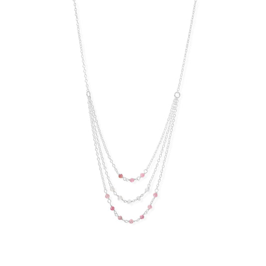 16" 3 Row Pink Tourmaline and Rainbow Moonstone Necklace