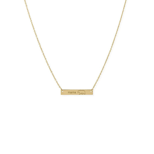 16" + 2” 14 Karat Gold Plated "Mama Bear" Bar Necklace