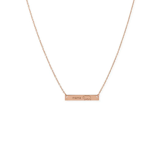 16"+ 2” 14 Karat Rose Gold Plated "Mama Bear" Bar Necklace