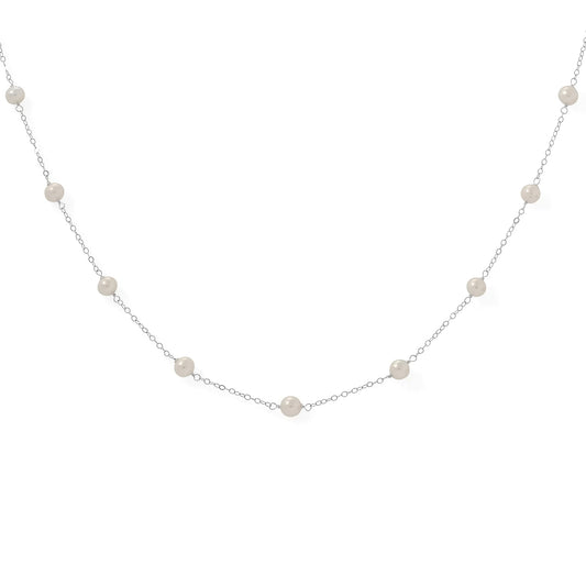 Sterling Silver Cultured Freshwater Pearl Necklace, 16 Inch, 9 Near Round Pearls, 5.5-6mm, Bridal Style, Lobster Clasp