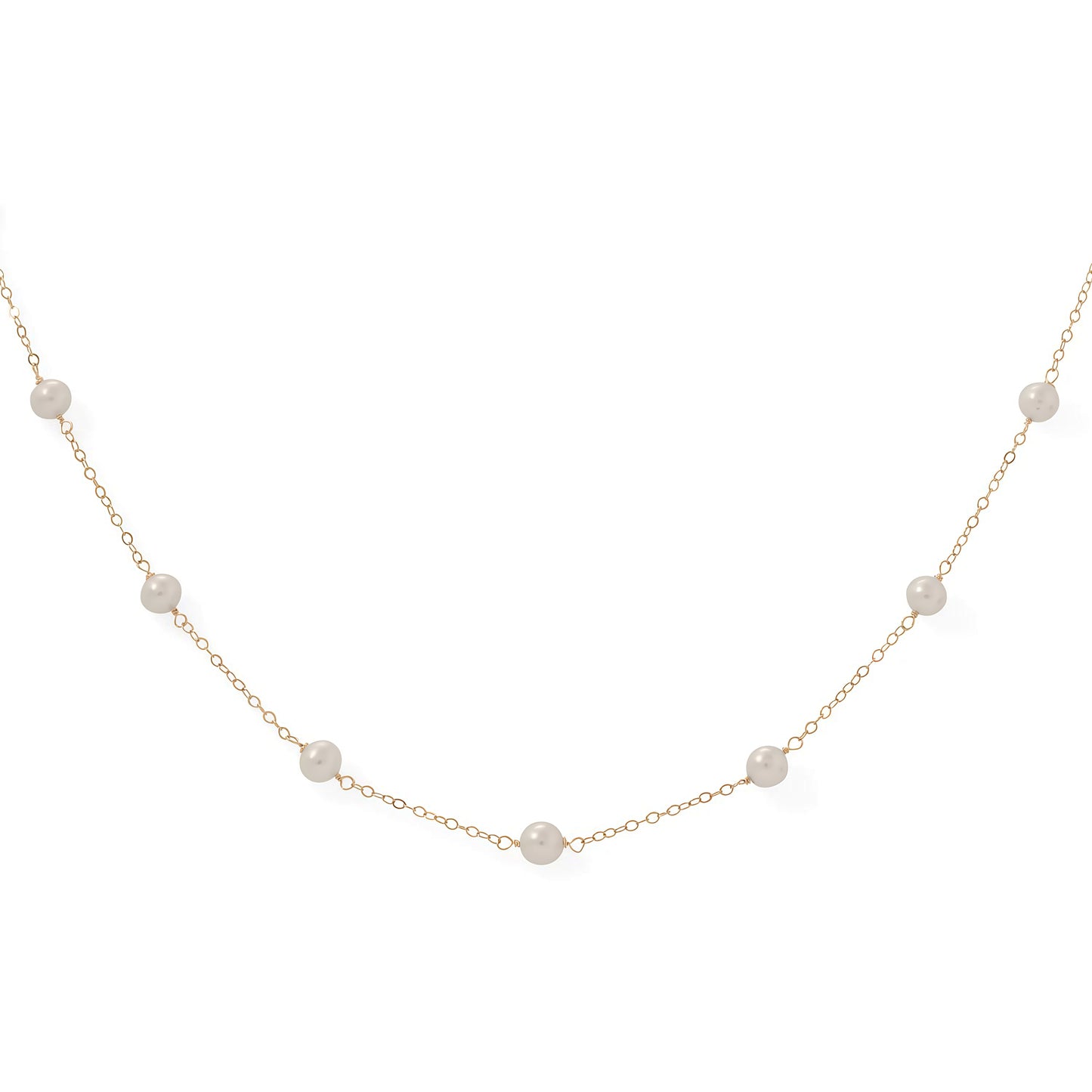 14/20 Gold Filled Freshwater Pearl Necklace, 16 Inch Chain, 5.5-6mm Round Cultured Pearls, 9 Pearl Strand