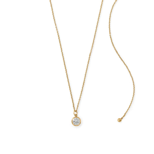 Adjustable 14/20 Gold-Filled Necklace, 6mm CZ Drop Pendant, 22 Inch Cable Chain with Spring Ring Closure