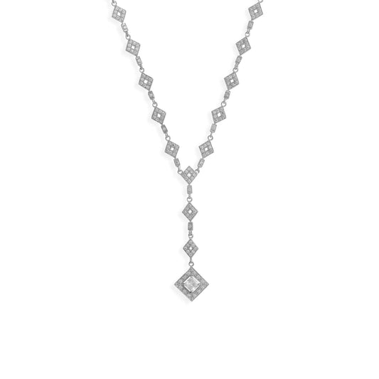 16" Rhodium Plated CZ Diamond Shape Y Drop Necklace
