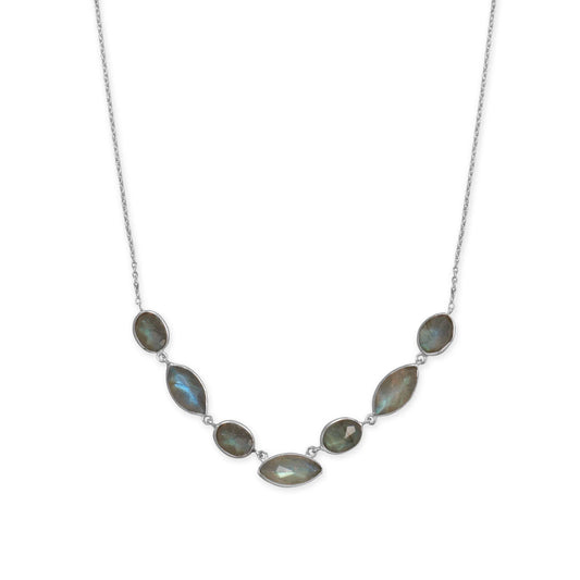Labradorite Necklace Rhodium 925 Silver Multi-Shape Faceted Round Marquise 16+2