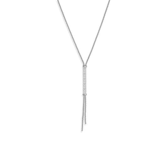 26" + 2" Rhodium Plated CZ Lariat Necklace