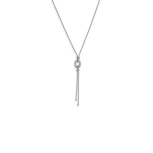 24" + 2" Rhodium Plated Double Link Lariat Necklace