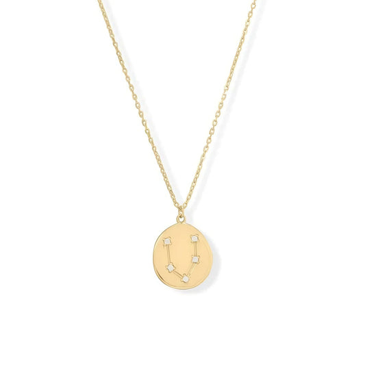 Pisces Zodiac Constellation Necklace 14K Gold Plated 925 Silver CZ 16+2