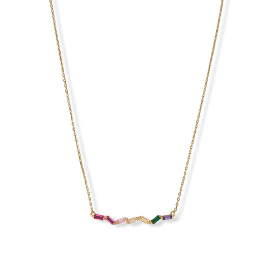 15" + 2" 14 Karat Gold Plated Rainbow Baguette CZ Necklace