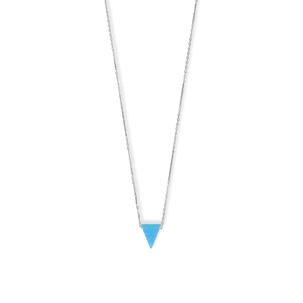 16" + 2" Rhodium Plated Synthetic Opal Triangle Necklace