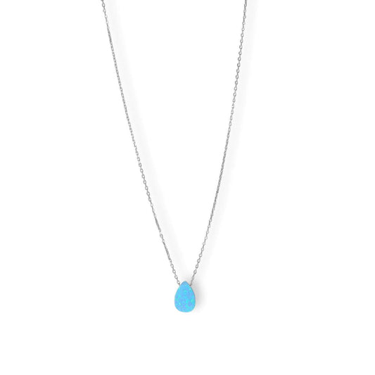 16" + 2" Rhodium Plated Synthetic Opal Pear Necklace