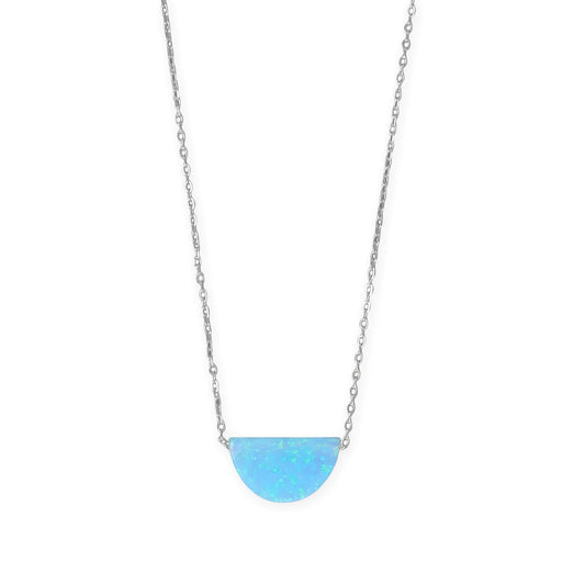 Opal Semicircle Necklace Rhodium 925 Silver Blue Synthetic 9x15mm 16+2