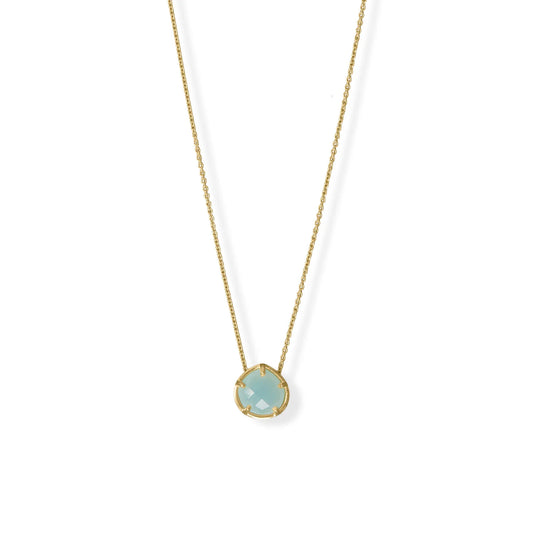16" + 2" 14 Karat Gold Plated Pear Chalcedony Necklace