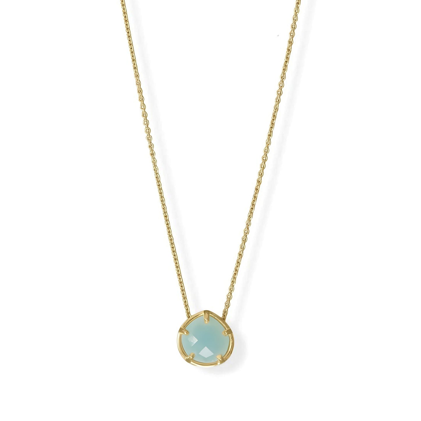 Aqua Chalcedony Necklace 14K Gold Plated 925 Silver 8mm Slide 16+2