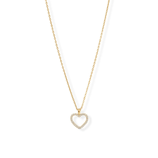 16" + 2" 14 Karat Gold Plated CZ Heart Necklace