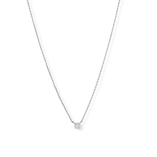 15" + 2" Rhodium Plated 5mm CZ Necklace