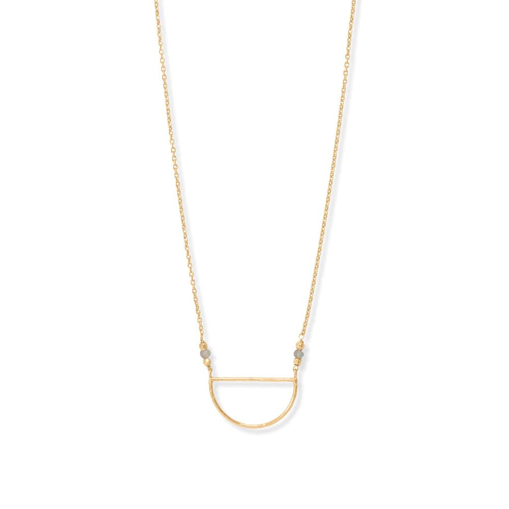 16" + 1" + 1" 14 Karat Gold Plated Semi Circle and Labradorite Necklace