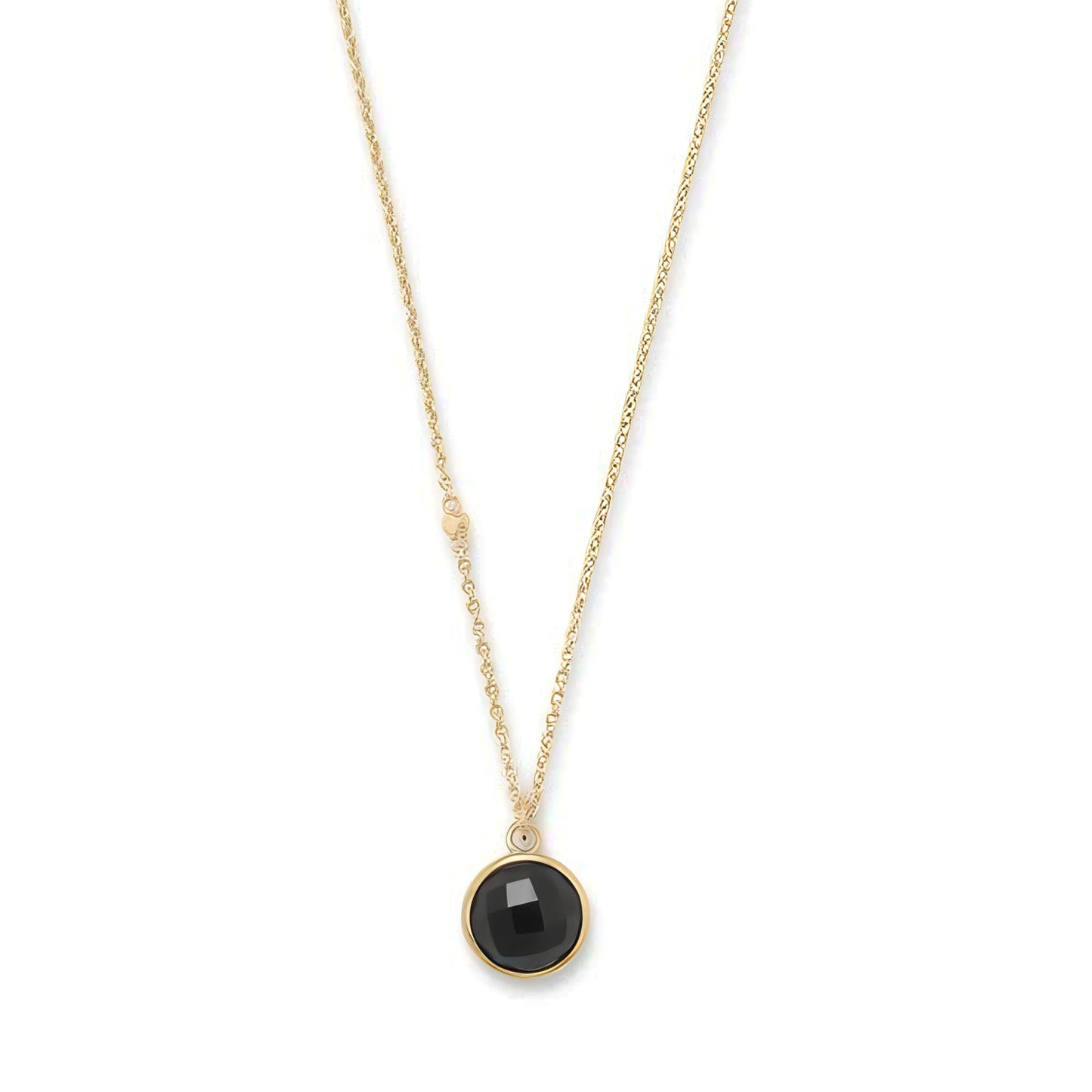 14 Karat Gold Plated Sterling Silver Black Onyx Pendant Necklace, 16 Inch Chain with 2 Inch Extender, 9.5mm Faceted Charm