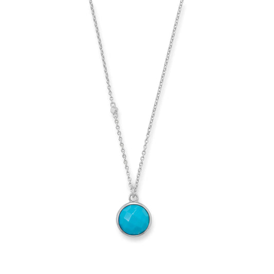 Turquoise Necklace - Sterling Silver Rhodium Plated Faceted Charm