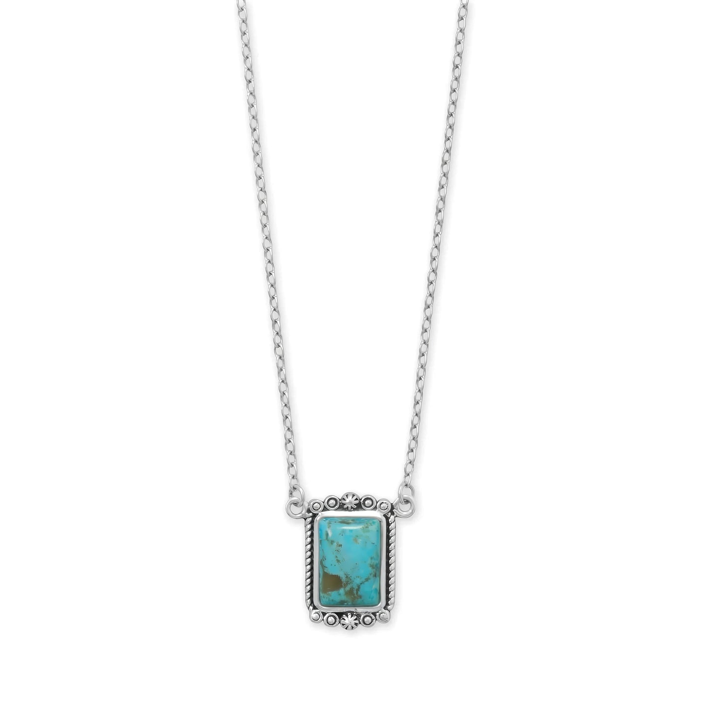 Turquoise Necklace - Sterling Silver Oxidized Rope Edge Rectangle Pendant