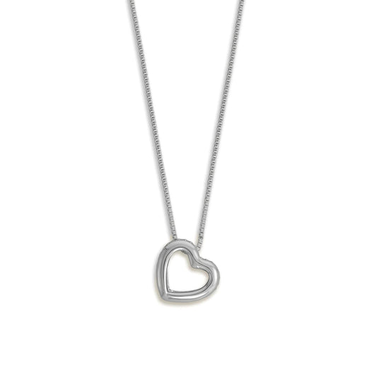 Sterling Silver Rhodium Plated Floating Heart Pendant Necklace, Pave  CZ, 16 Inch Chain with 2 Inch Extender, Spring Ring Closure