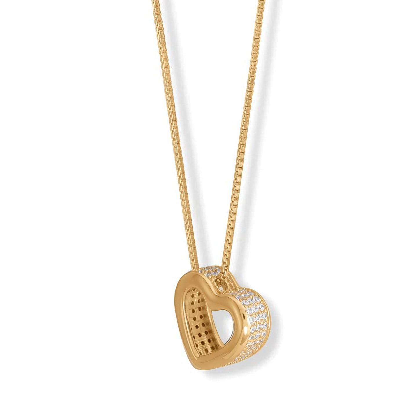 14 Karat Gold Plated Sterling Silver Floating Heart Pendant Necklace with CZ Pave, 16 Inch + 2 Inch Chain