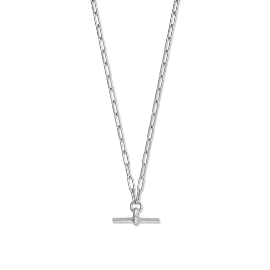 16" + 2" Rhodium Plated CZ Decorated Toggle Bar Necklace