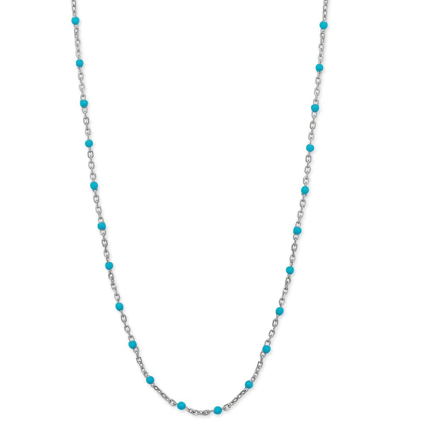 Blue Enamel Satellite Chain Necklace Rhodium 925 Sterling Silver 2mm Italy