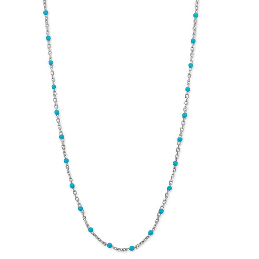 Rhodium Plated Sterling Silver Blue Enamel Satellite Chain Necklace, Made in Italy, .925 Silver