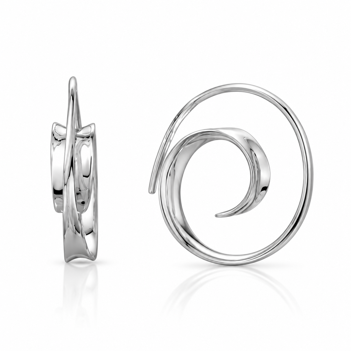 Concave Coil Spiral Hoop Earrings Rhodium Plated 925 Sterling Silver 24mm