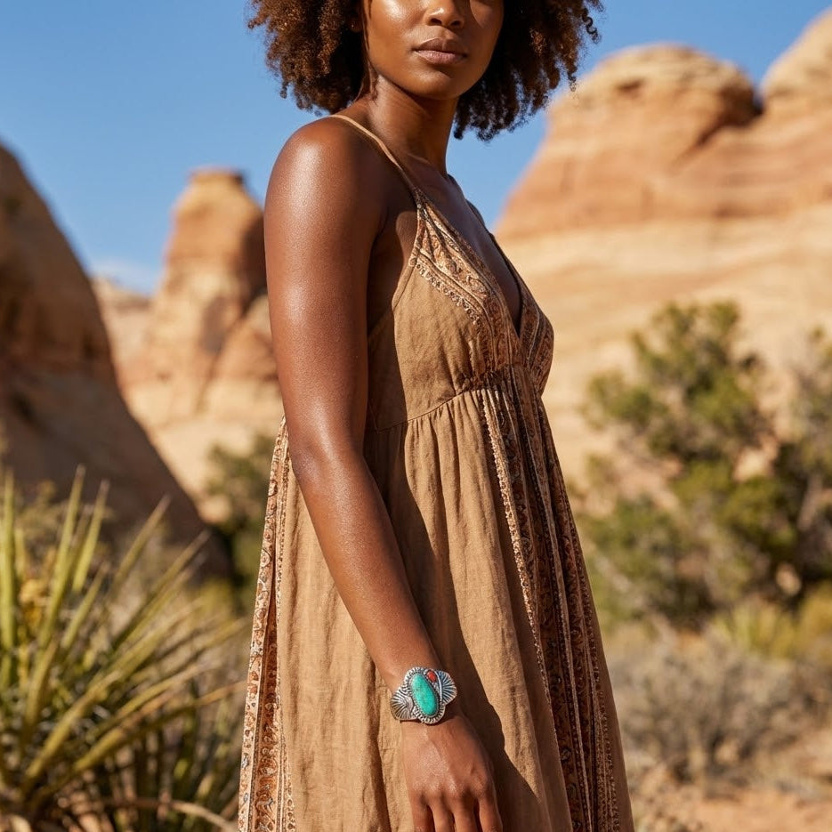 Turquoise and Coral Cuff Bracelet - Sterling Silver Southwest Style Fan Design