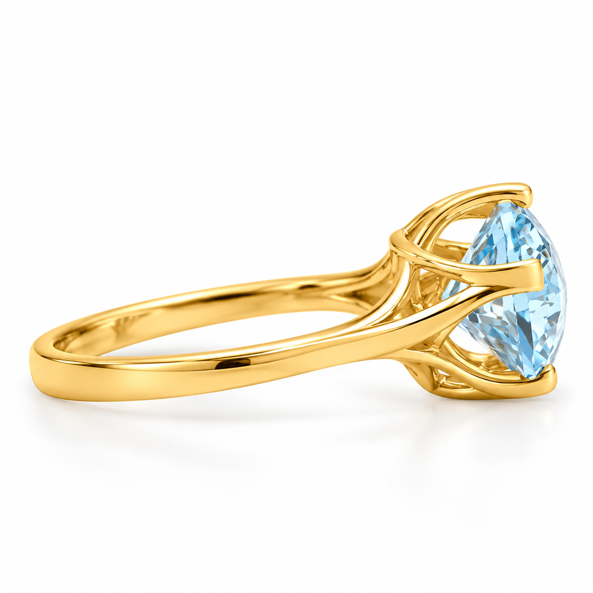 Precision Cut Sky Blue Topaz Ring 14K Gold 9mm Openwork Setting Sizes 6-8