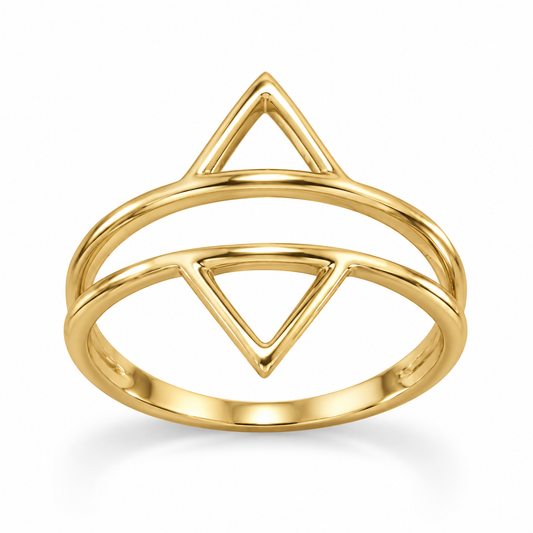 14K Gold Plated Double Triangle Ring 925 Silver Split Band 17.5mm Sizes 5-9