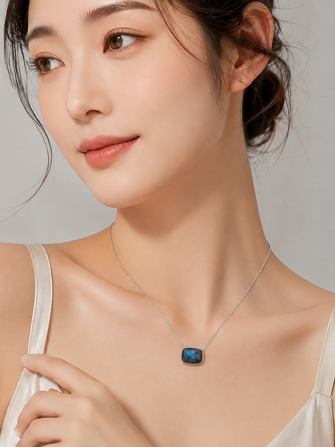 Faceted Labradorite Pendant Necklace 925 Sterling Silver 10.5x13mm 16+2in