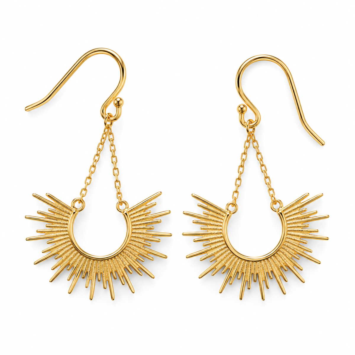 Sunburst Cascade Dangle Earrings 14K Gold Plated 925 Sterling Silver 44.5mm